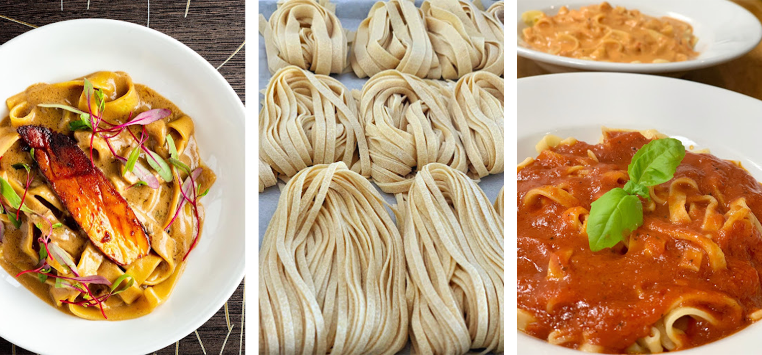three images of pasta